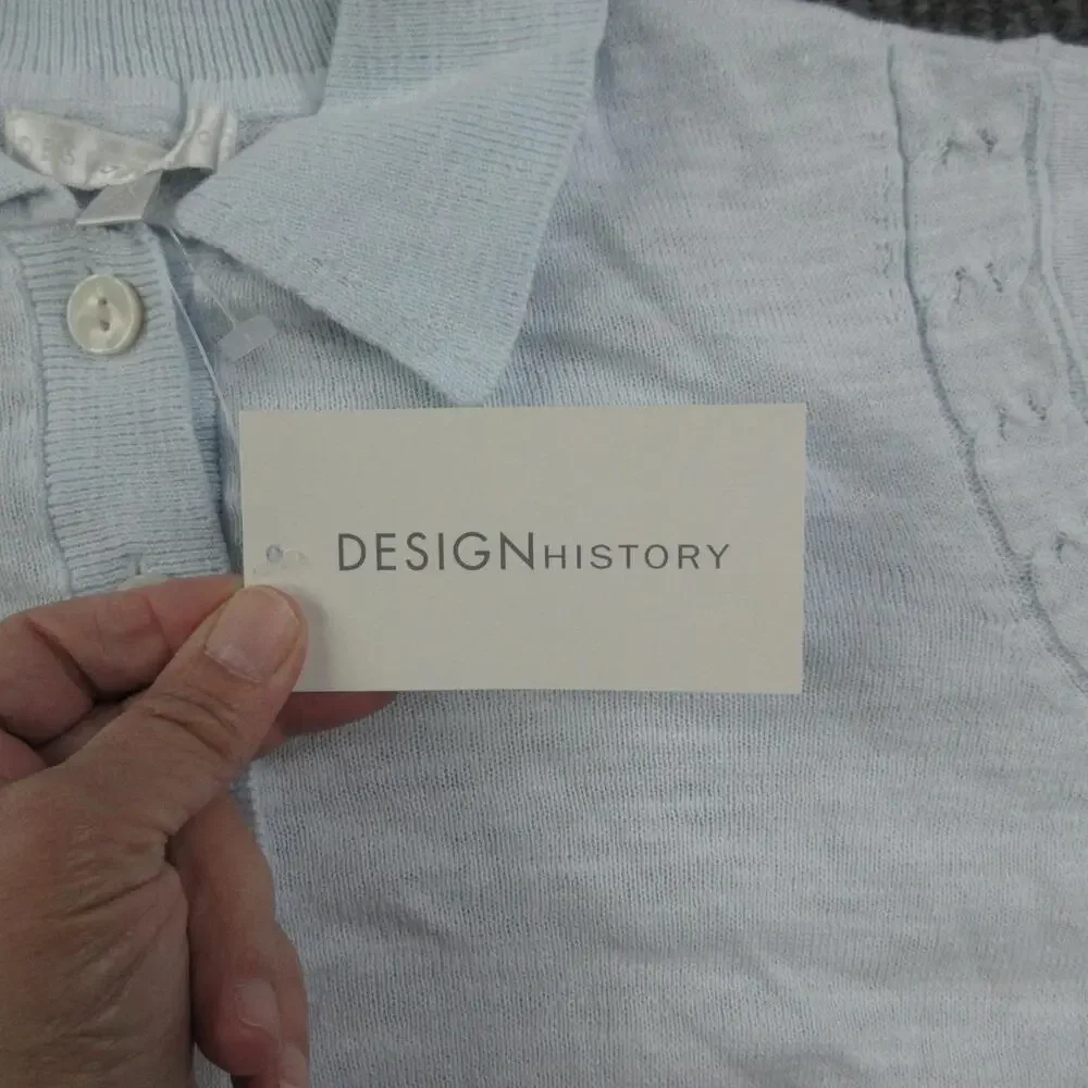 DESIGNHISTORY Sweater Womens 2X Blue Pullover Collared Puff Sleeve NWT